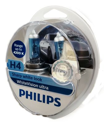 H4 Philips White Vision Ultra + 60% 4200K incl. 2x W5W White Vision 12342WVUSM