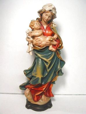 Heiligen Figur Schnitzerei Holz Madonna m. Jesuskind Coloriert ca. 35cm ALT