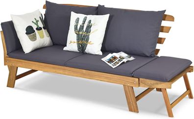 Liegesofa mit klappbaren Seitenlehnen, Sonnenliege Sitzbank Akazienholz mit Auflage