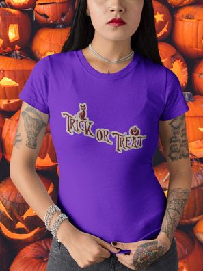 Bio Baumwolle Damen T-Shirt Halloween Horror Fasching Trick ore treat