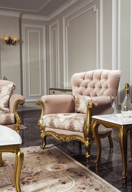 Design Sessel Luxus Holz Möbel klassisches Chesterfield Textil Wohnzimmer neu