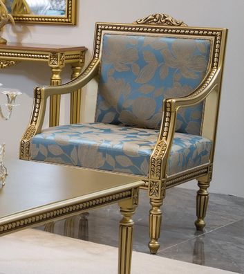Sessel Polster Stühle Gold Stoff Luxus Möbel Design Stuhl Einsitzer Klassisch