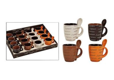 Espressotassen Löffel Set Keramik creme braun mokka orange 8 tlg 4 Tassen + 4 Löff