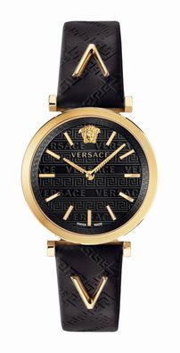 NEU Versace VELS00619 V-Twist Damenuhr Schwarzes Leder Gold Stahl 36mm