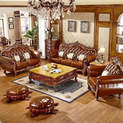 Couch Polster Möbel Barock Rokoko Klassische Sofagarnitur 3 + 2 + 1 Chesterfield