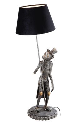 Poly Lampe "Steampunk Monkey", antik-silberfarben, Samtschirm, Höhe 90cm, von Gilde