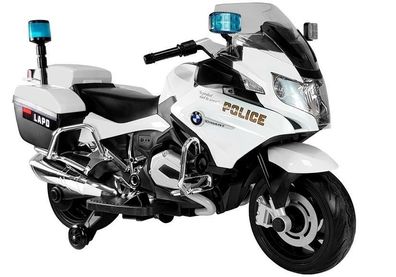 Kinder Elektro Motorrad Polizei BMW weiß EVA Räder Kindermotorrad Frontscheinwerfer