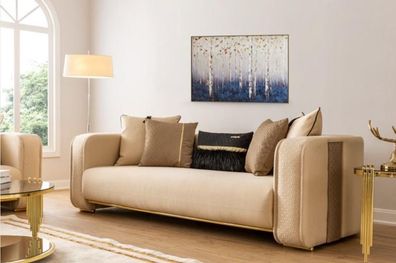 Sofa 3 Sitzer Polstersofa beige Textill Sitz Design Couch Sofas Stoff Modern Neu