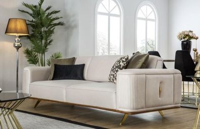 Modernes Sofa 3 Sitzer Polstersofa weiß Textill Sitz Design Couch Sofas Stoff