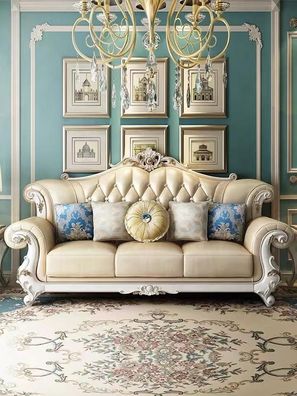 Klassische Chesterfield Couch Dreisitzer Möbel Sofa Leder Couchen Blau