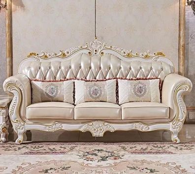 Klassische Dreisitzer Chesterfield Couch Möbel Sofa Leder Couchen Beige