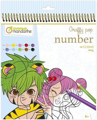 Avenue Mandarine GY108C - Graffy Pop Number, 24 Zeichnungen zum Ausmalen (12 Desig...