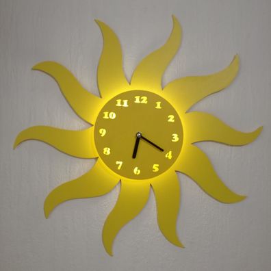 Uhr Sonne Gelb Led Handmade 45cm Sonnenstrahlen Kinderzimmer