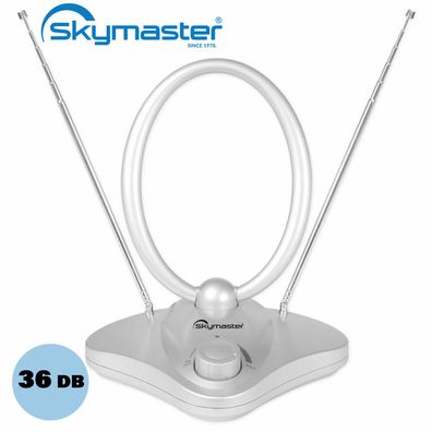Skymaster Aktive DVB-T Antenne für TV-/ Radio Empfang mit 36dB Verstärker rund