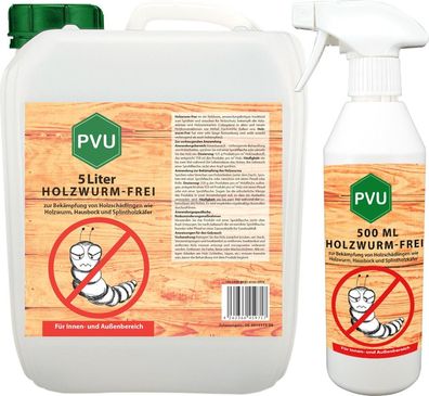 PVU 5L + 500ml Anti Holzwurmmittel Abwehrspray Hausbock Insekten Bekämpfen frei