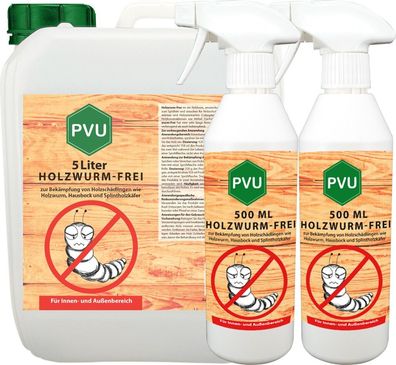 PVU 5L + 2x500ml Anti Holzwurm Spray Tod Mittel Schutz gegen Holzwürmer Hausbock