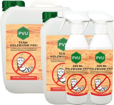 PVU 2x5L + 2x500ml Anti Holzwurmfrei abwehren Gift Insektenmittel bekämpfen frei