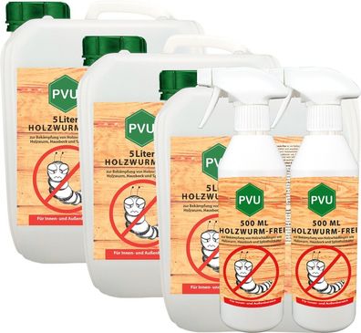 PVU 3x5L + 2x500ml Anti Holzwurm Tod Spray Mittel Abwehr Gift Insekten Bekämpfen
