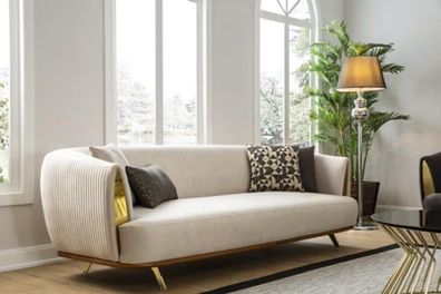 Modernes Sofa 2 Sitzer Polstersofa weiß Textil Sitz Design Couch Sofas Stoff