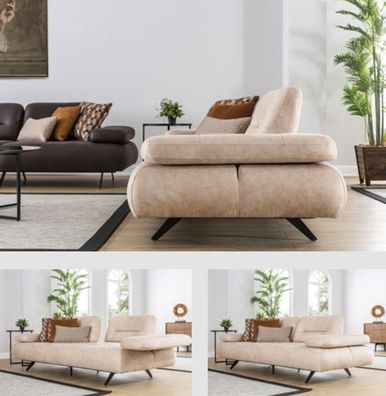 Sofa 2 Sitzer Polstersofa beige Textill Leder Design Modern Couch Sofas Luxus