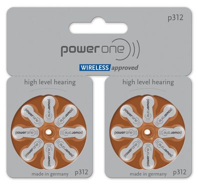 PowerOne 312 - Zink-Luft Hörgeräte Knopfzelle - 16er (2x 8er) Pack