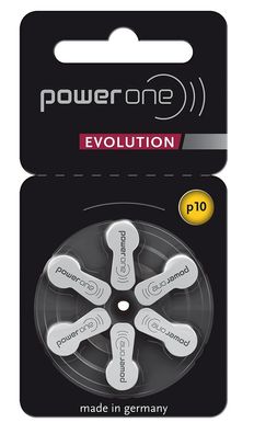 PowerOne Evolution 10 - Zink-Luft Hörgeräte Knopfzelle - 6er Pack