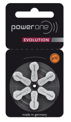 PowerOne Evolution 13 - Zink-Luft Hörgeräte Knopfzelle - 6er Pack