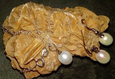 Silber Garnitur mit weißer Perle in Tropfenform (925 Silber) Neuware
