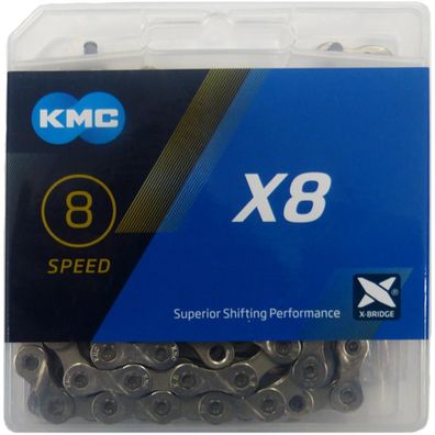 KMC Fahrrad Schaltungskette X8 Silber 1/2" x 3/32" 114 Glieder 7,3mm 8-fach