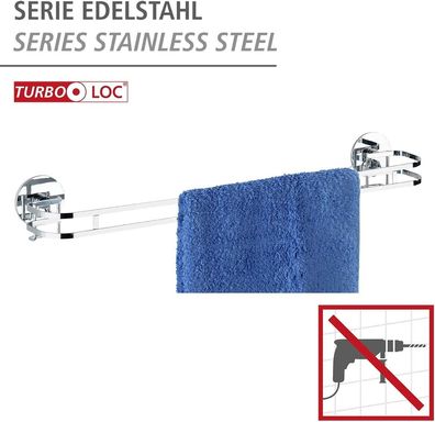 WENKO Turbo-Loc® Edelstahl Handtuchstange - Befestigen ohne bohren, Edelstahl