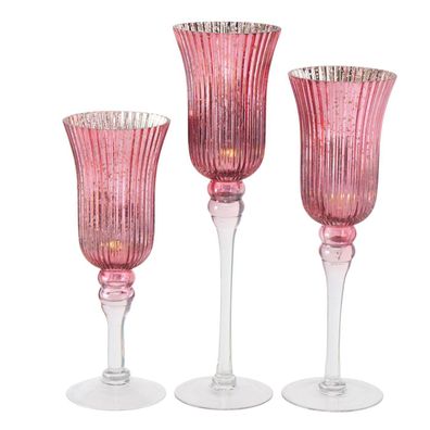 Windlicht "Manou", 3tlg. Set aus lackiertem Glas, pink, transparent, silberfarben