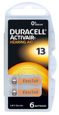 Duracell ActivAir 13 - Zink-Luft Hörgeräte Knopfzelle - 6er Pack