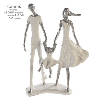Skulptur "Family", weiß / silberfarben, mit Spruchanhänger, Polyresin, Höhe