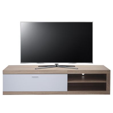 TV-Rack HWC-L33, TV-Board Fernsehtisch Lowboard, Holz 43x180x41cm, Eiche-Optik, weiß