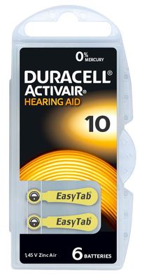 Duracell ActivAir 10 - Zink-Luft Hörgeräte Knopfzelle - 6er Pack