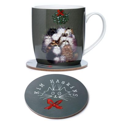 Weihnachten Kim Haskins Die 12 Katzen der Weihnacht Tasse & Untersetzer Set aus