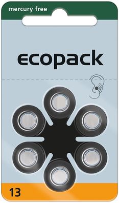 Ecopack 13 - Zink-Luft Hörgeräte Knopfzelle - 6er Pack