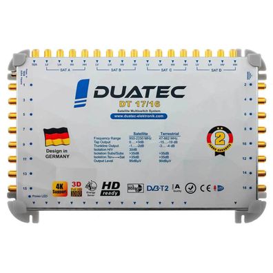 Duatec Multischalter 16/16 Switch FULL HD 3D 4K UHD 16 Teilnehmer SAT Verteiler