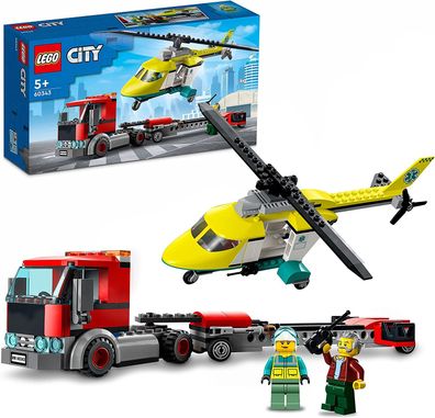 LEGO 60343 City Hubschrauber Transporter, Spielzeug ab 5 Jahren mit LKW, Rettungsh...