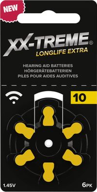 XX-Treme Longlife Extra 10 - Zink-Luft Hörgeräte Knopfzelle - 6er Pack