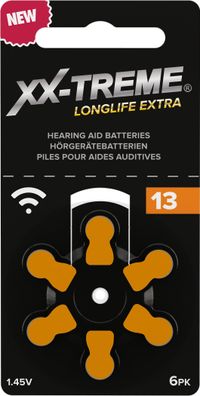 XX-Treme Longlife Extra 13 - Zink-Luft Hörgeräte Knopfzelle - 6er Pack