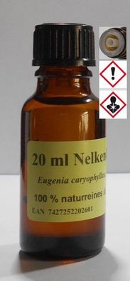 20 ml Nelkenöl (Eugenia caryophyllata),100% naturreines ätherisches Öl