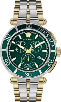 Versace VE3L00422 Greca Chrono grün silber gold Edelstahl Armband Uhr Herren NEU