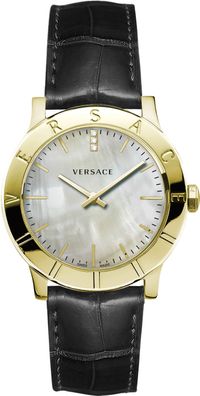 Versace VQA060017 Acron Lady perlmutt weiss gold schwarz Leder Damen Uhr NEU