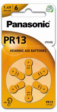 Panasonic PR 13 - Zink-Luft Hörgeräte Knopfzelle - 6er Pack