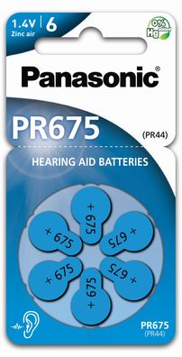 Panasonic PR 675 - Zink-Luft Hörgeräte Knopfzelle - 6er Pack