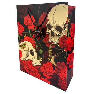 Skulls & Roses Totenkopf rote Rosen Geschenktasche - Extragroß (pro Stück)