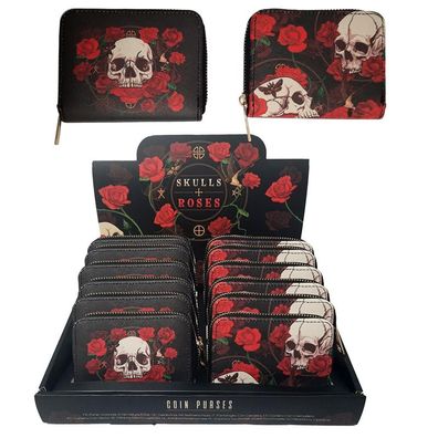 Skulls & Roses Totenköpfe kleines Portemonnaie mit Reißverschluss (pro Stück)