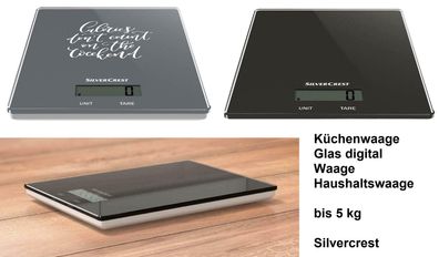 Küchenwaage Glas digital Waage Haushaltswaage bis 5 kg Silvercrest. NEU Original-Pack