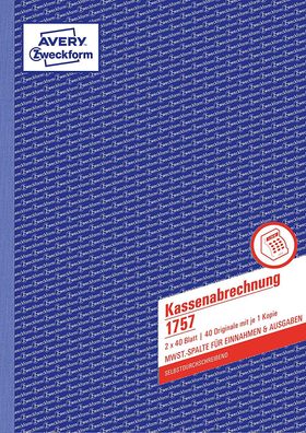 AVERY Zweckform 1757 Kassenabrechnung (A4, mit MwSt.-Spalte, von Rechtsexperten ...